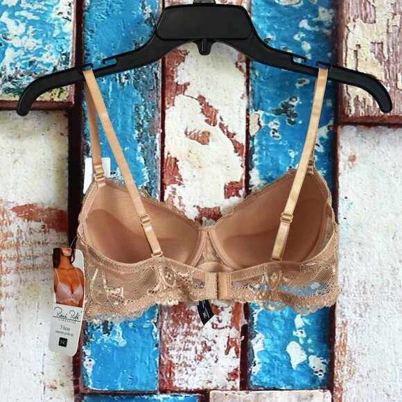 Women's Rene Rofe Lingerie Floral Lace Extreme Push Up Bra SIZE 36C Beige NEW - Picture 6 of 8